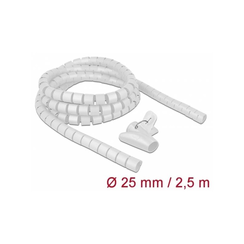 Delock Spirálová hadice se vtahovacím nástrojem 2,5 m x 25 mm, bílá