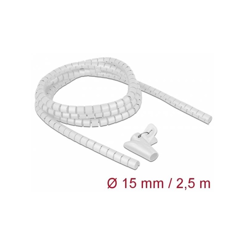 Delock Spirálová hadice se vtahovacím nástrojem 2,5 m x 15 mm, bílá