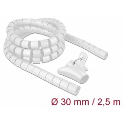Delock Spirálová hadice se vtahovacím nástrojem 2,5 m x 30 mm, bílá