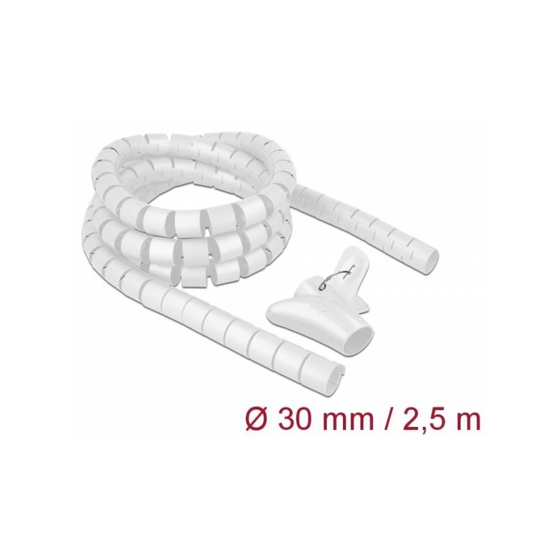 Delock Spirálová hadice se vtahovacím nástrojem 2,5 m x 30 mm, bílá