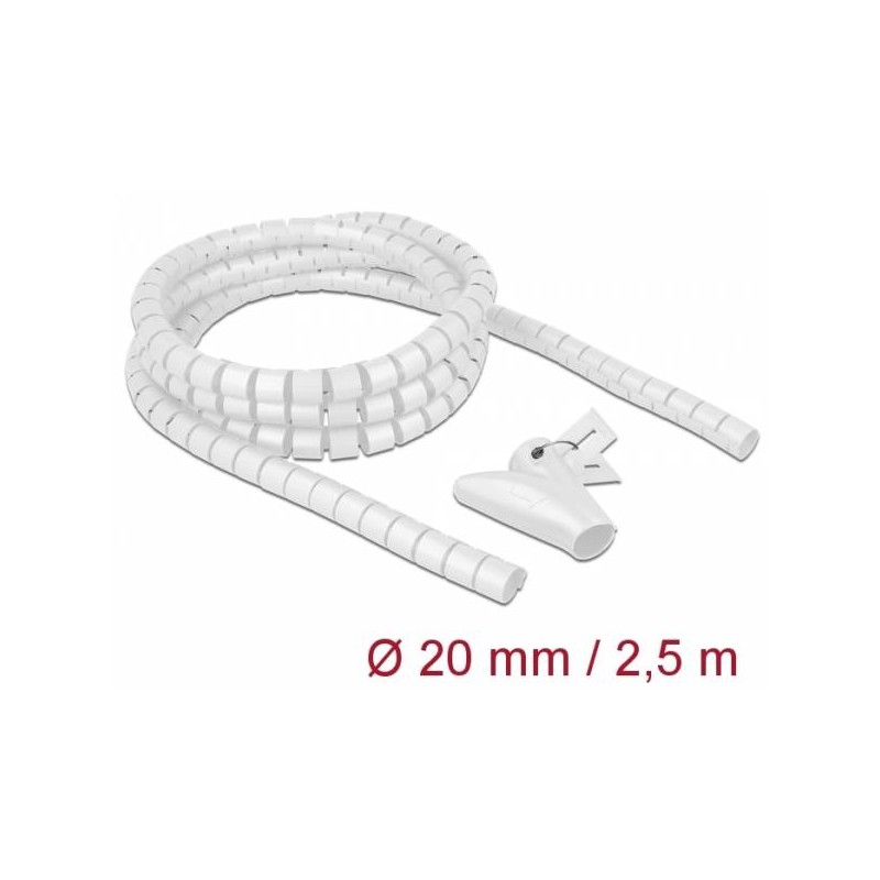Delock Spirálová hadice se vtahovacím nástrojem 2,5 m x 20 mm, bílá