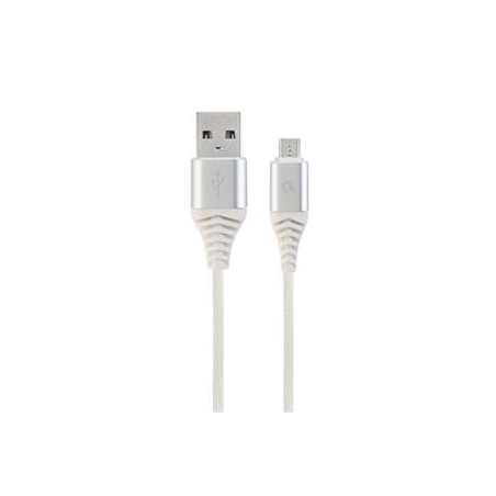 GEMBIRD CABLEXPERT Kabel USB 2.0 AM na MicroUSB (AM/BM), 2m, opletený, bílo-stříbrný, blister, PREMIUM QUALITY