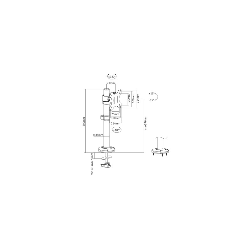 Digitus Samostatný držák na monitor 15-32 ", 8 kg (max.), Černý VESA: 75 x 75, 100 x 100