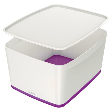 LEITZ Úložný box s víkem MyBox, velikost L, bílá/fialová