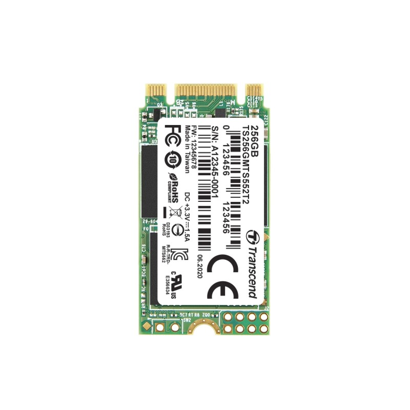 TRANSCEND MTS552T2 256GB Industrial 3K P/E SSD disk M.2, 2242 SATA III 6Gb/s (3D TLC), 560MB/s R, 410MB/s W