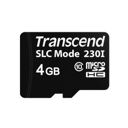 Transcend 4GB microSDHC230I (Class 10) 3D TLC (SLC mode) průmyslová paměťová karta, 22MB/s R, 21MB/s W, černá