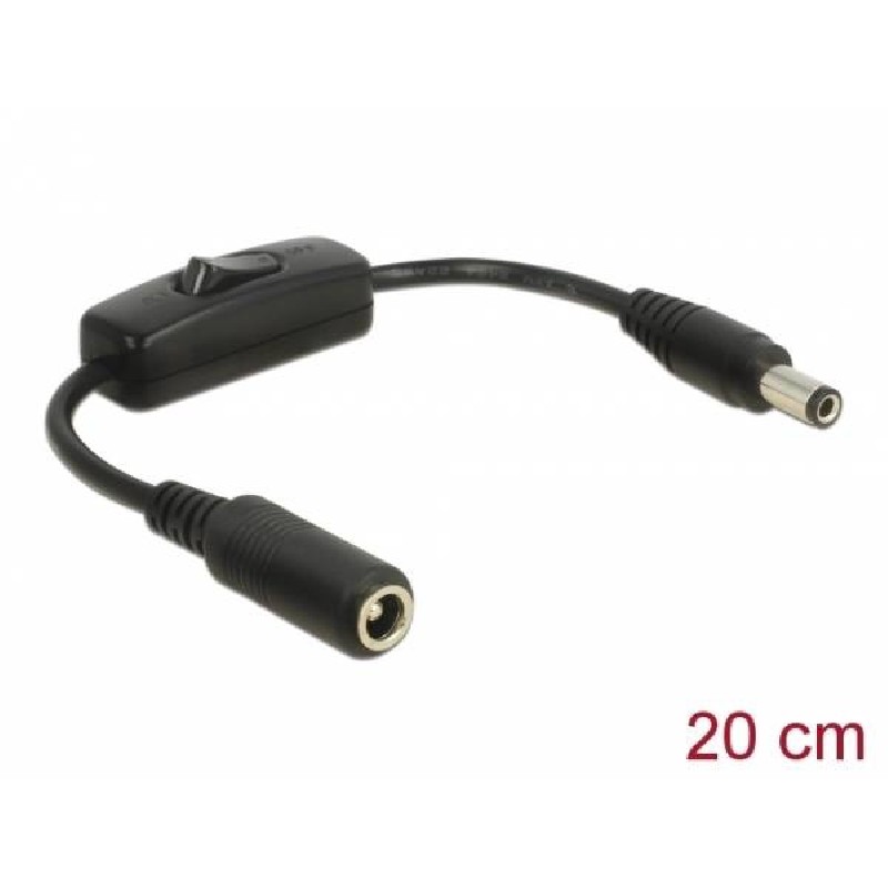 Delock Kabelový adaptér DC 5,5 x 2,5 mm samec DC 5,5 x 2,5 mm samice s vypínačem 20 cm