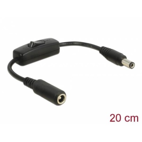 Delock Kabelový adaptér DC 5,5 x 2,5 mm samec DC 5,5 x 2,5 mm samice s vypínačem 20 cm