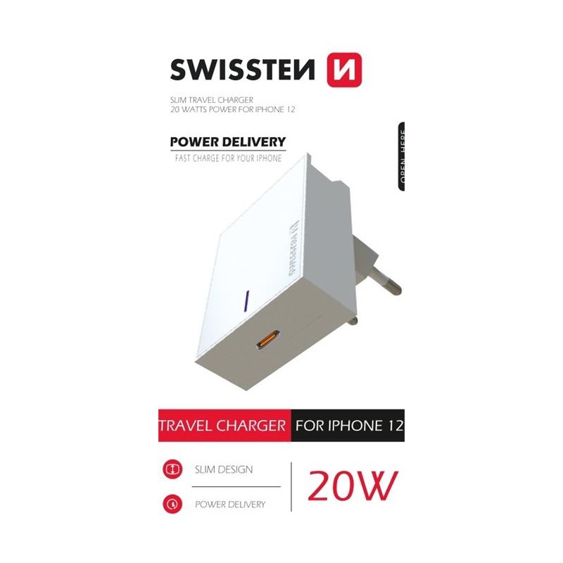 Swissten Síťový adaptér PD 20W For iPhone 12 bílý