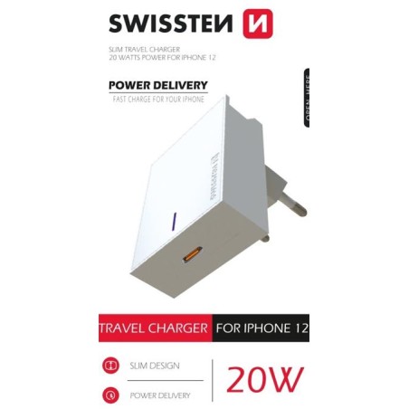 Swissten Síťový adaptér PD 20W For iPhone 12 bílý