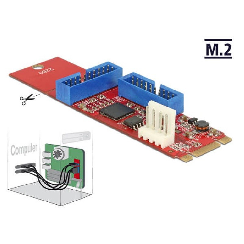 Delock Převodník M.2 Key B+M samec 2 x USB 3.0 Pin konektor