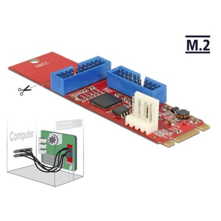 Delock Převodník M.2 Key B+M samec 2 x USB 3.0 Pin konektor