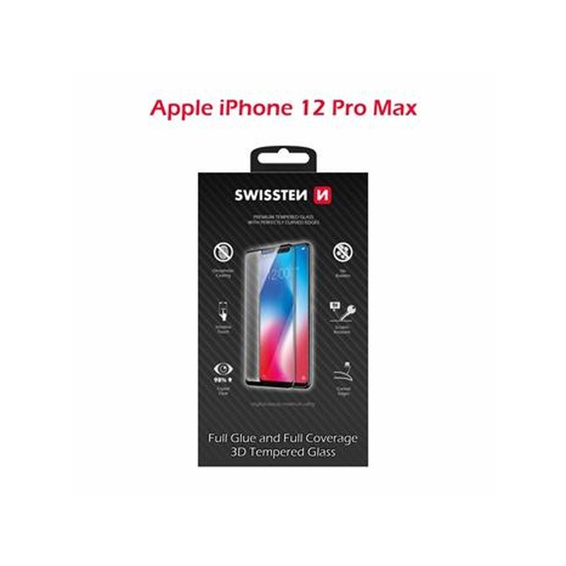 SWISSTEN OCHRANNÉ SKLO ULTRA DURABLE 3D APPLE IPHONE 12 Pro Max ČERNÉ