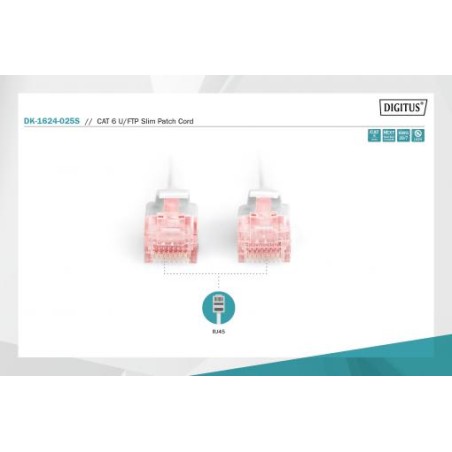 DIGITUS CAT 6 U-FTP slim patch cord, Cu, LSZH AWG 28/7, length 2.5 m, color grey