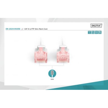 DIGITUS CAT 6 U-FTP slim patch cord, Cu, LSZH AWG 28/7, length 0.25 m, color grey