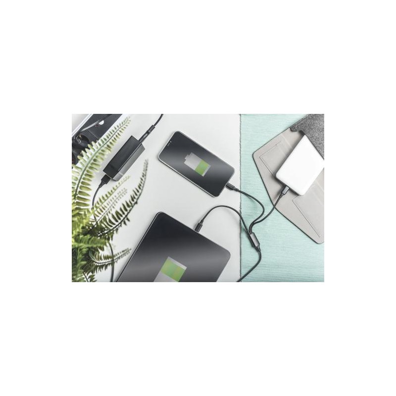 USB nabíjecí kabel, 3 v 1 , USB A - Lightning+micro B+Type-C 1m, kabel, bavlna, CE, bl