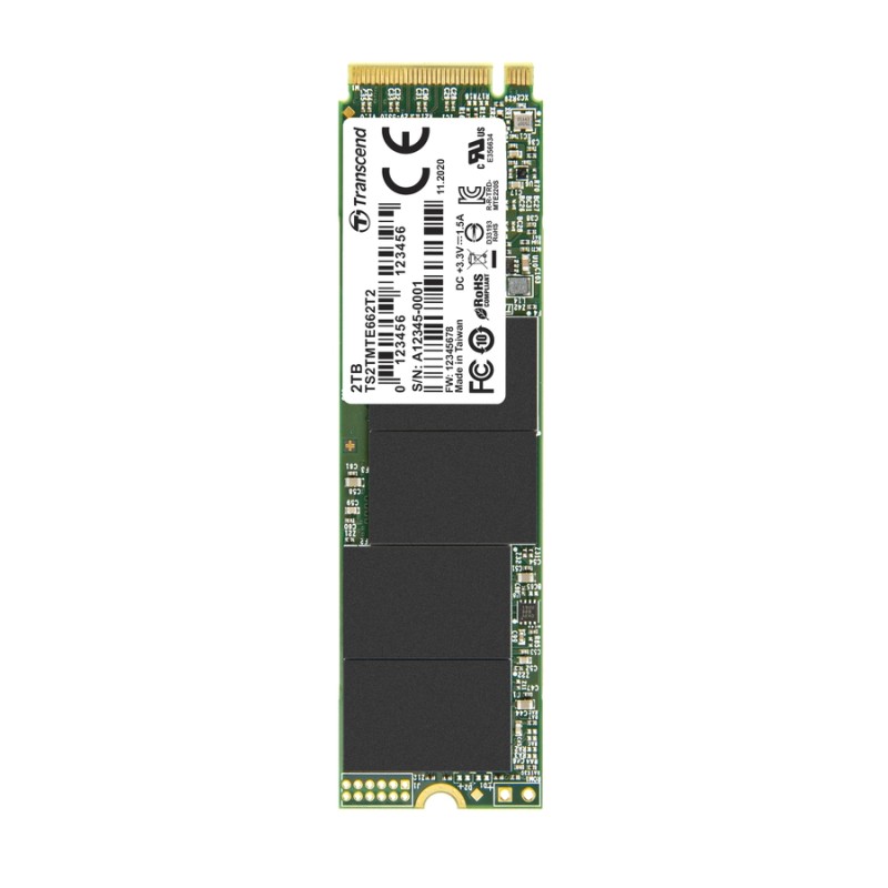 TRANSCEND MTE662T2 2TB 3K P/E SSD disk M.2 2280, PCIe Gen3 x4 NVMe 1.3 (3D TLC), 3500MB/s R, 2700MB/s W, tray balení