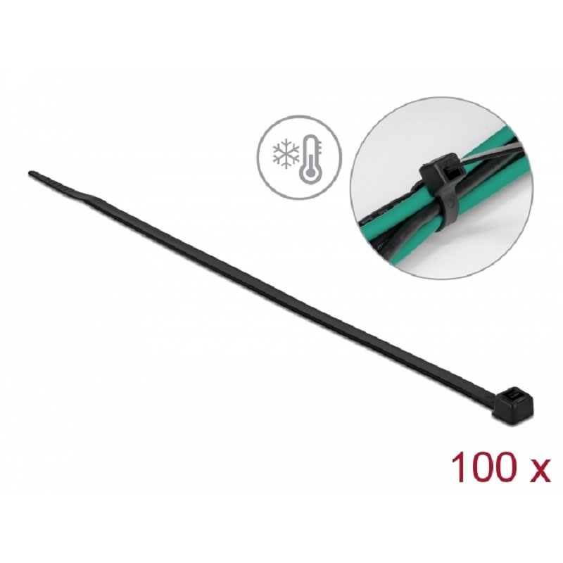 Delock Kabelový úvazek, odolný proti chladu, D 300 x Š 4,8 mm, černý, 100 ks