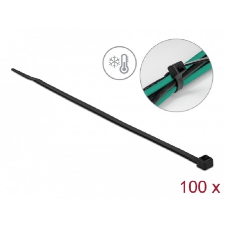 Delock Kabelový úvazek, odolný proti chladu, D 300 x Š 4,8 mm, černý, 100 ks