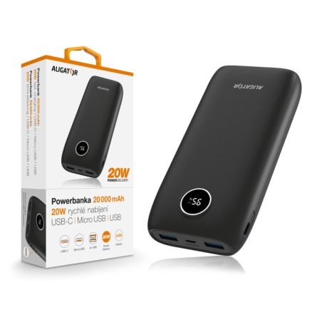 ALIGATOR Powerbanka Power Delivery 20W, rychlé nabíjení, 20 000 mAh, černá