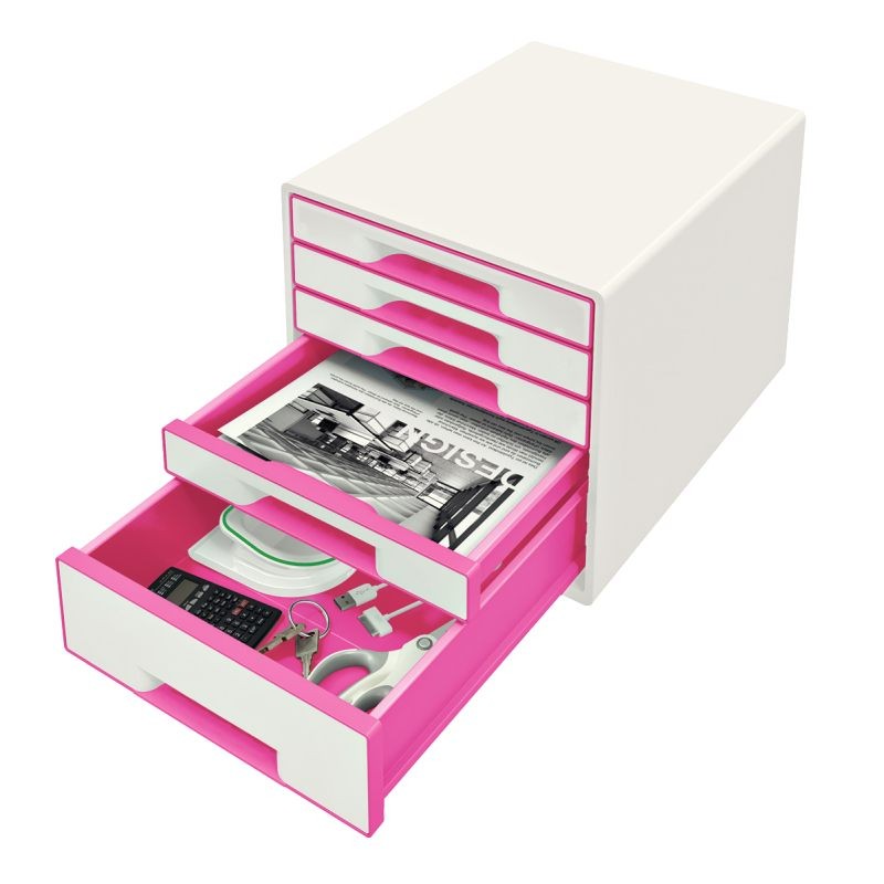 LEITZ Zásuvkový box WOW CUBE, 5 zásuvek, bílá/růžová