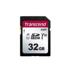 Transcend 32GB SDHC420T UHS-I U1 (Class 10) V10 A1 3K P/E 3D TLC paměťová karta, 100MB/s R, 85MB/s W, černá