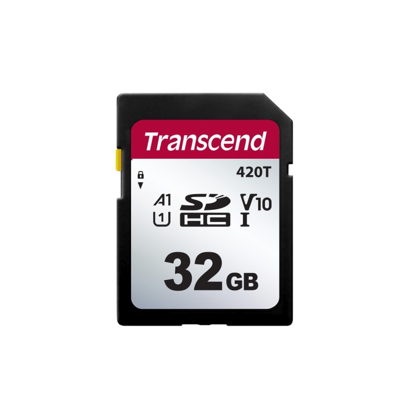 Transcend 32GB SDHC420T UHS-I U1 (Class 10) V10 A1 3K P/E 3D TLC paměťová karta, 100MB/s R, 85MB/s W, černá