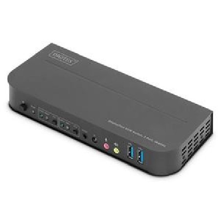 DIGITUS KVM přepínač, 2 porty, 4K60Hz, 2 x DP in, 1 x DP/HDMI out