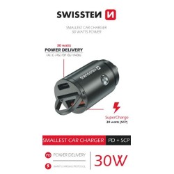 SWISSTEN CL ADAPTÉR POWER DELIVERY USB-C + SUPER CHARGE 3.0 30W NANO STRÍBRNÝ