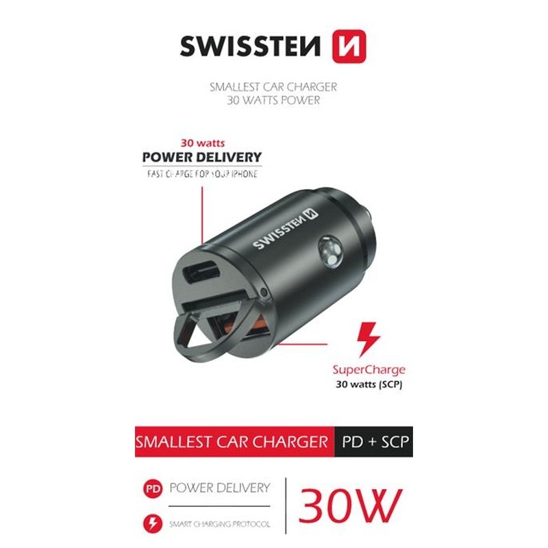 SWISSTEN CL ADAPTÉR POWER DELIVERY USB-C + SUPER CHARGE 3.0 30W NANO STRÍBRNÝ