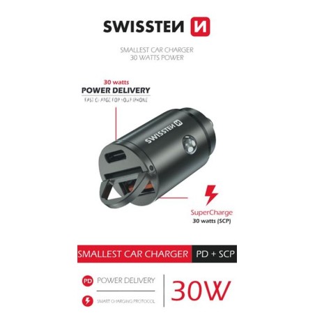 SWISSTEN CL ADAPTÉR POWER DELIVERY USB-C + SUPER CHARGE 3.0 30W NANO STRÍBRNÝ