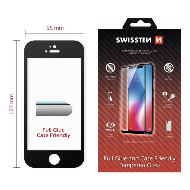 Swissten ochranné Sklo Case Friendly Apple iPhone 5/se 2016 CERNÉ