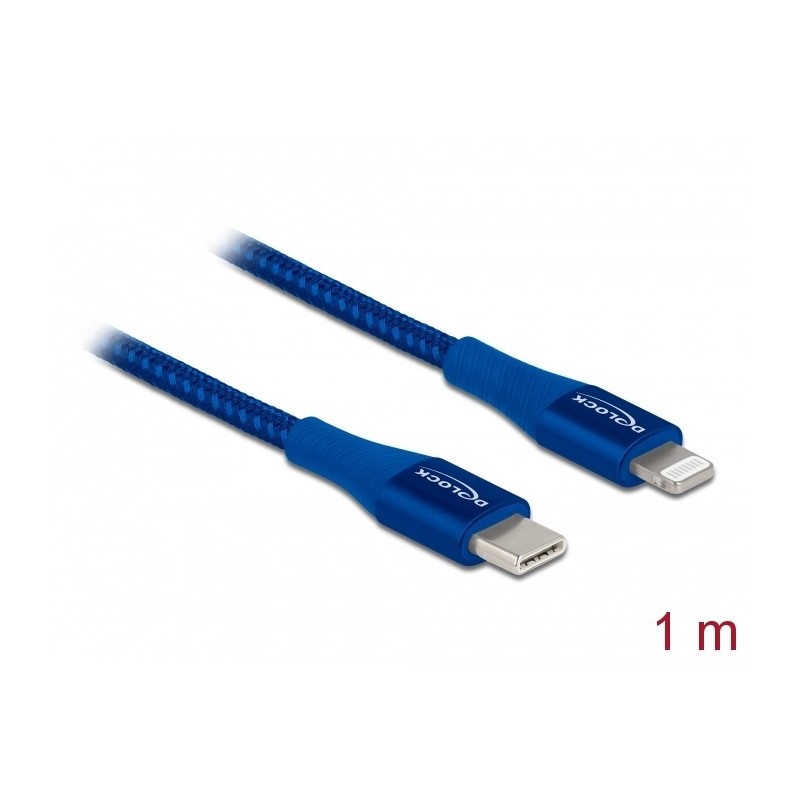 Delock Datový a nabíjecí kabel USB Type-C na Lightning pro iPhone, iPad a iPod modrý 1 m MFi