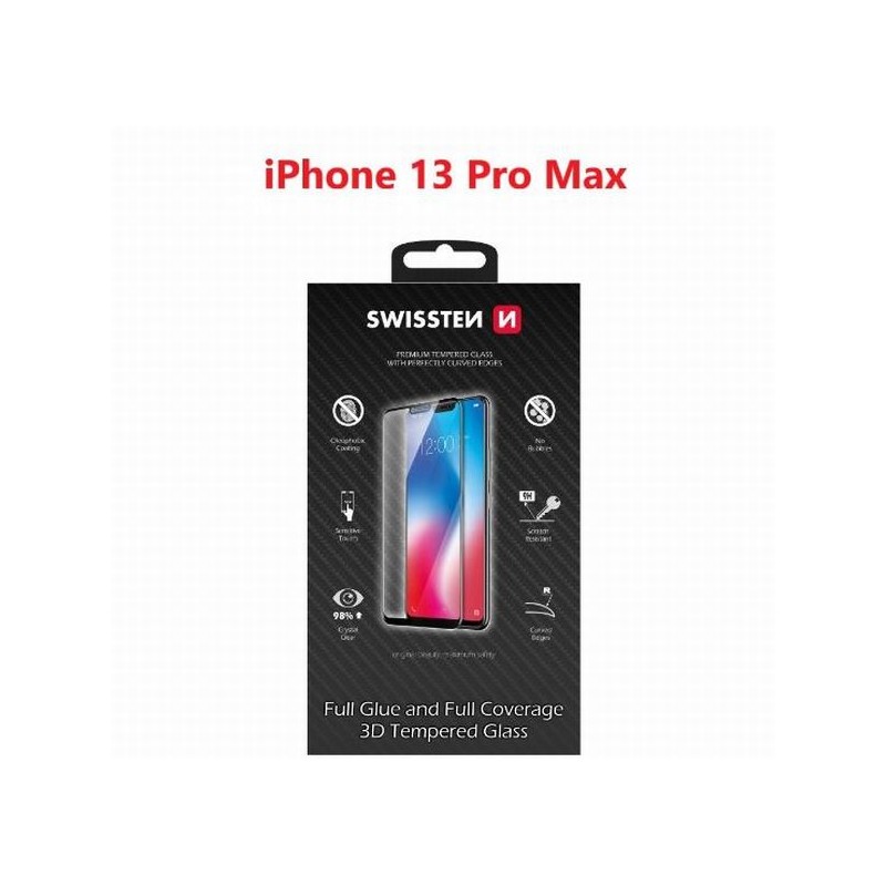 SWISSTEN OCHRANNÉ SKLO ULTRA DURABLE 3D APPLE IPHONE 13 Pro Max ČERNÉ