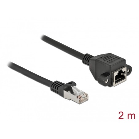 Delock Prodlužovací síťový kabel, ze zástrčky S/FTP RJ45 na zásuvku RJ45, Cat.6A, délka 2 m, černý