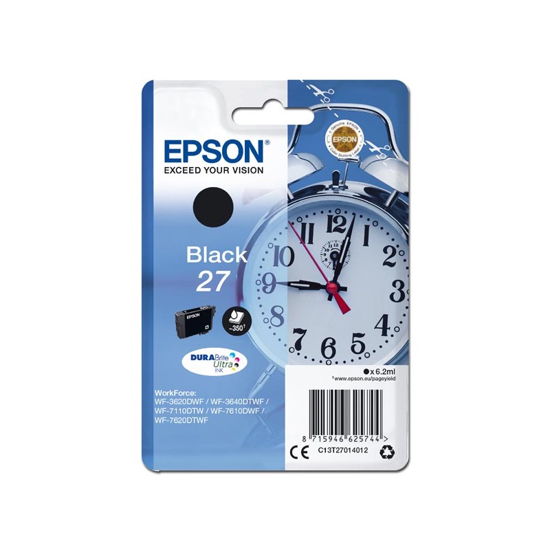 EPSON ink čer Singlepack "Budík" Black 27 DURABrite Ultra Ink