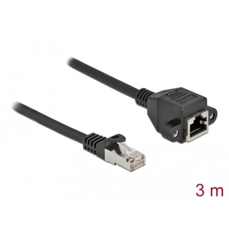 Delock Prodlužovací síťový kabel, ze zástrčky S/FTP RJ45 na zásuvku RJ45, Cat.6A, délka 3 m, černý