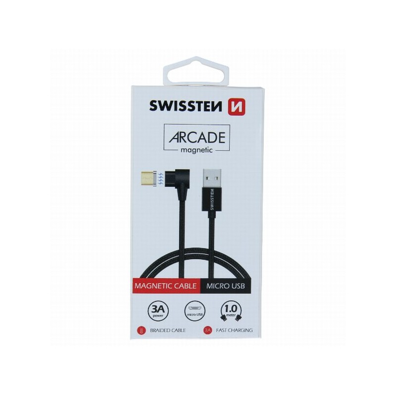 Swissten magnetický textilní Datový Kabel Arcade USB / Micro USB 1,2 M černý