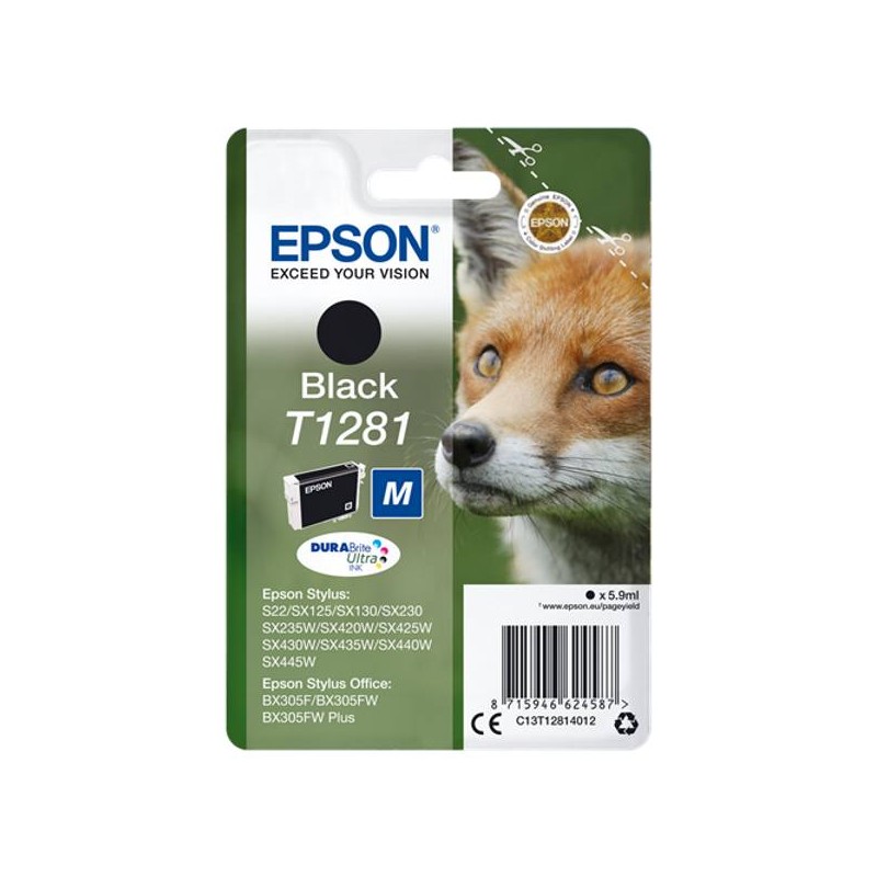 EPSON ink čer Singlepack "Liška" Black T1281 DURABrite Ultra Ink (5,9 ml)