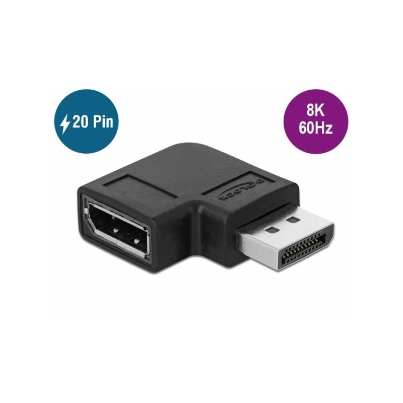 Delock Adaptér DisplayPort 1.4 samec na samice 90° nakloněný doprava 8K 60 Hz