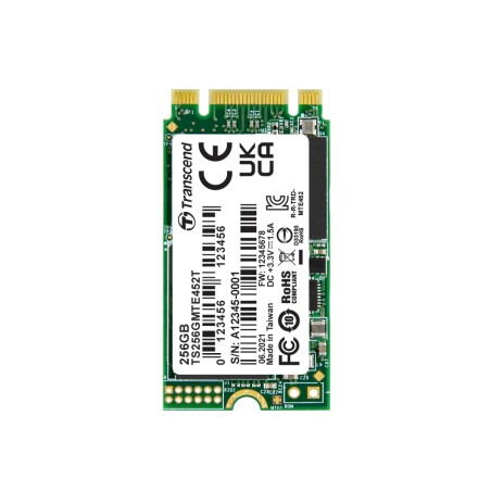 TRANSCEND MTE452T 256GB 3K P/E SSD disk M.2 2242, PCIe Gen3 x2 NVMe 1.3 (3D TLC), 1700MB/s R, 1250MB/s W