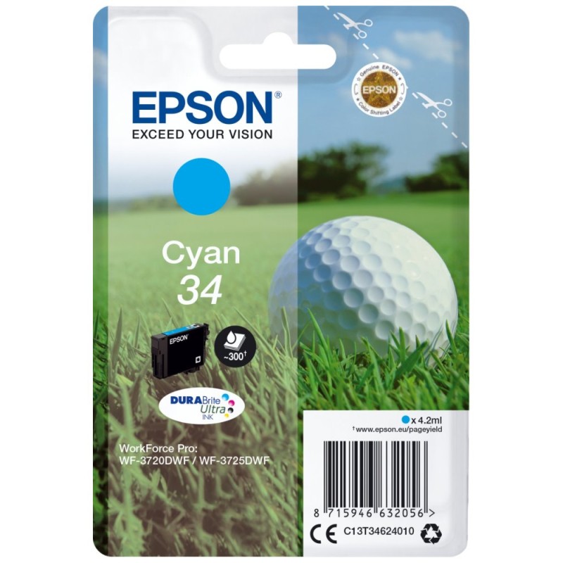 EPSON ink bar Singlepack "Golf" Cyan 34 DURABrite Ultra Ink 4,2 ml, BAR 300 stran