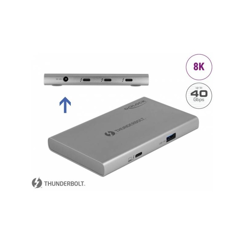 Delock HUB Thunderbolt 4, 3 portový, s přídavným portem SuperSpeed USB 10 Gbps Typu-A 8K