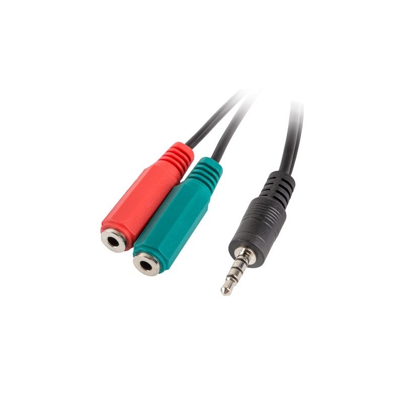 LANBERG adaptér Minijack 3.5mm (M) 4pin na 2x Minijack 3.5mm (F) 3pin kabel 20cm, černý