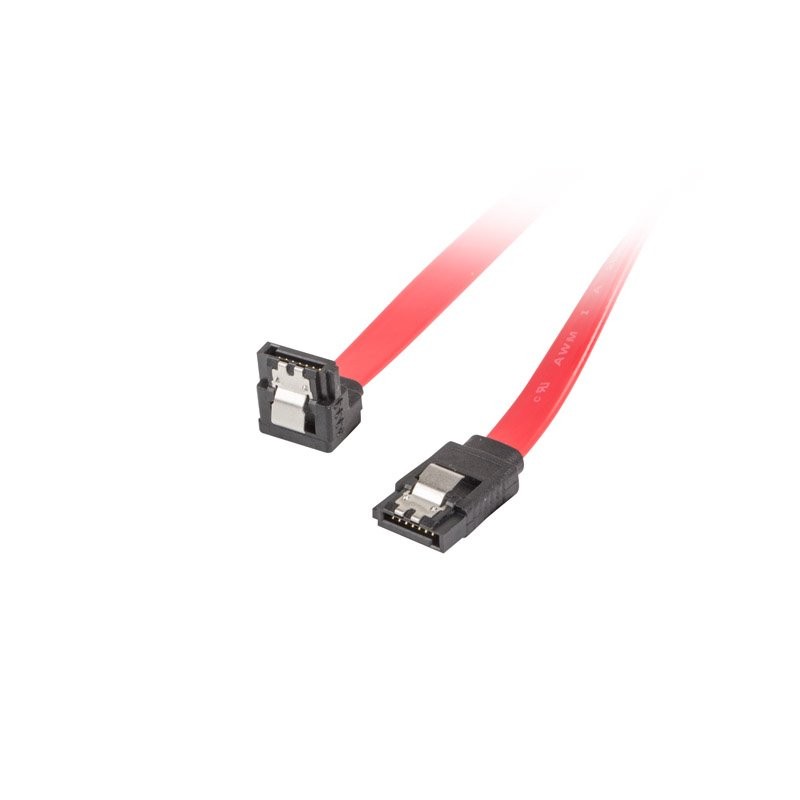 LANBERG SATA III datový kabel (6GB/S) F / F 50cm úhlový / rovný, kovová západka, červený