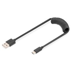 DIGITUS USB Typ A na USB Typ C Pružinový kabel TPE USB 2.0, PD60W Max 1m