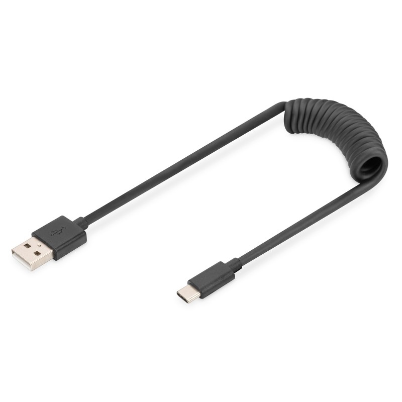 DIGITUS USB Typ A na USB Typ C Pružinový kabel TPE USB 2.0, PD60W Max 1m