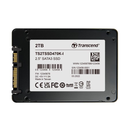 TRANSCEND SSD470K-I 2TB Industrial (3K P/E) SSD disk 2.5" SATA3, 3D TLC, Aluminium case, 560MB/s R, 520 MB/W, černý