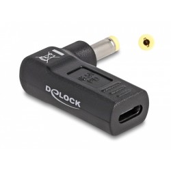 Delock Adaptér na kabel na nabíjení laptopu, ze zásuvky USB Type-C na zástrčku HP 4,8 x 1,7 mm, úhlový 90°