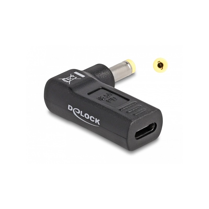 Delock Adaptér na kabel na nabíjení laptopu, ze zásuvky USB Type-C na zástrčku HP 4,8 x 1,7 mm, úhlový 90°